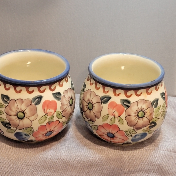 Polish Pottery Bubble SET Of 2 Mugs! UNIKAT Signature & Floral Pattern! HANDMADE - Picture 6 of 14